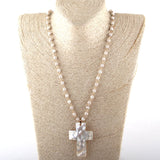 Fashion Bohemian Tribal Jewelry 6mm White Stone Rosary Chain Shell Pendant Necklaces For Women Ethnic Necklace