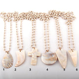 Fashion Bohemian Tribal Jewelry 6mm White Stone Rosary Chain Shell Pendant Necklaces For Women Ethnic Necklace