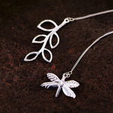 Lotus Fun Real 925 Sterling Silver Handmade Fine Jewelry Cute Dragonfly Leaves Necklace with Pendant Fashion for Women Collier