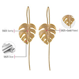 Lotus Fun Real 925 Sterling Silver Creative Handmade Design Fine Jewelry 18K Gold Monstera Leaves Drop Earrings for Women Bijoux