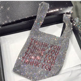 Thank You Sequins Bags Women Small Tote Bags Crystal Bling Bling Fashion Lady Bucket Handbags Vest Girls Glitter Purses Brand
