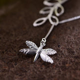 Lotus Fun Real 925 Sterling Silver Handmade Fine Jewelry Cute Dragonfly Leaves Necklace with Pendant Fashion for Women Collier