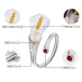 Lotus Fun Real 925 Sterling Silver Natural Gemstones Designer Fine Jewelry Calla Lily Flower Ring Adjustable Rings Women Bijoux