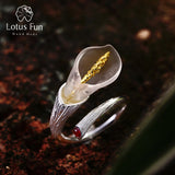 Lotus Fun Real 925 Sterling Silver Natural Gemstones Designer Fine Jewelry Calla Lily Flower Ring Adjustable Rings Women Bijoux