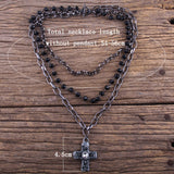 Fashion Bohemian Tribal Jewelry 3 Layer Multiple Black Glass Crystal Rosary Link & Chain Cross Pendant Necklaces