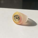 HUANZHI 2021 New Summer Korean Devil's Eye Blue Transparent Resin Round Rings  for Women Girls Party Jewelry Gifts