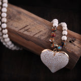 RH Fashion Bohemian Jewelry Accessory 8mm Blue Stones Knotted With Stone Heart Pendant Necklaces For Women Boho Necklace