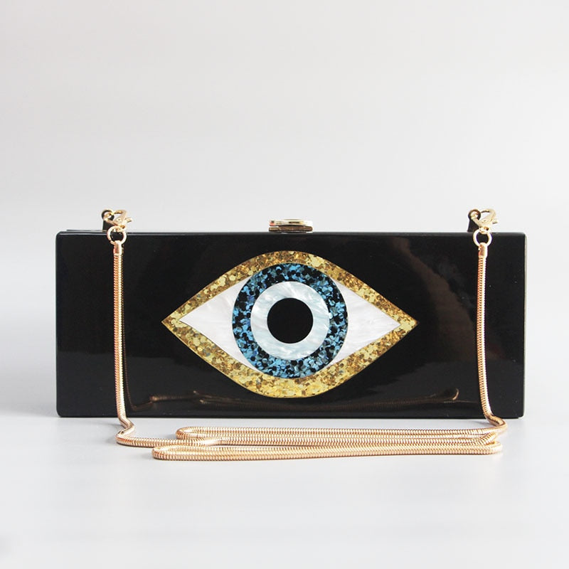 Marbling Pearl White Evil Eye Box Clutch