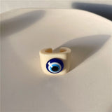 HUANZHI 2021 New Summer Korean Devil's Eye Blue Transparent Resin Round Rings  for Women Girls Party Jewelry Gifts