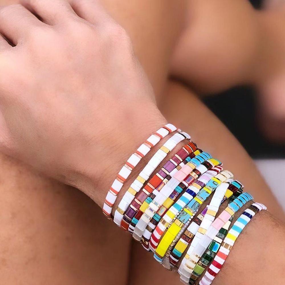 Go2boho Boho Miyuki Bracelet For Women Tila Beads Rainbow Bracelets for Girl Gift Summer Pulseras Elastic Jewelry wholesale