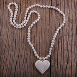 RH Fashion Bohemian Jewelry Accessory 8mm Blue Stones Knotted With Stone Heart Pendant Necklaces For Women Boho Necklace