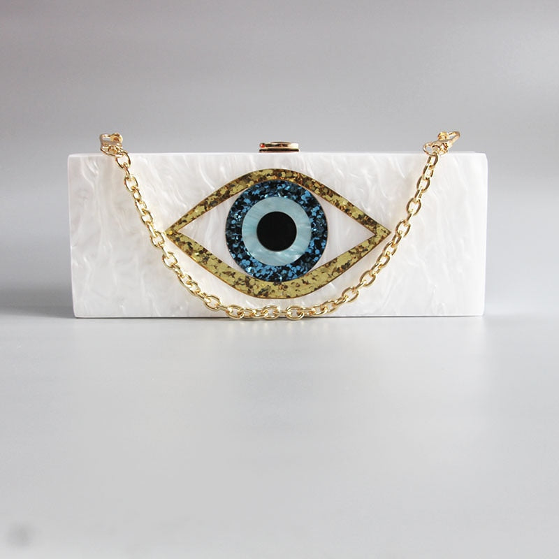 Marbling Pearl White Evil Eye Box Clutch