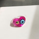 HUANZHI 2021 New Summer Korean Devil's Eye Blue Transparent Resin Round Rings  for Women Girls Party Jewelry Gifts