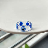 HUANZHI 2021 New Summer Korean Devil's Eye Blue Transparent Resin Round Rings  for Women Girls Party Jewelry Gifts