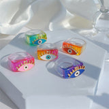 HUANZHI 2021 New Alloy Drop Oil Eye Patch Resin Acrylic Gradient Colorful Geometric Square Rings for Women Girls Jewelry Gifts
