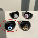 HUANZHI 2021 New Summer Korean Devil's Eye Blue Transparent Resin Round Rings  for Women Girls Party Jewelry Gifts