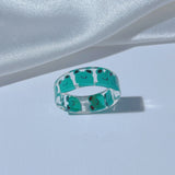 HUANZHI 2021 New Summer Korean Devil's Eye Blue Transparent Resin Round Rings  for Women Girls Party Jewelry Gifts