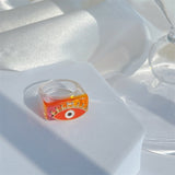 HUANZHI 2021 New Alloy Drop Oil Eye Patch Resin Acrylic Gradient Colorful Geometric Square Rings for Women Girls Jewelry Gifts