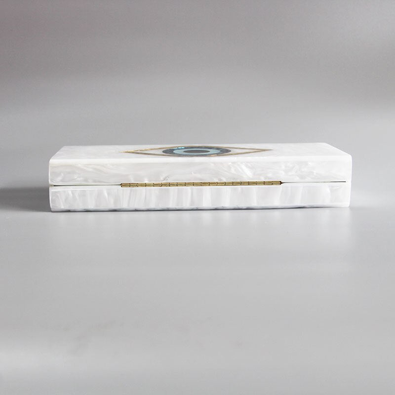 Marbling Pearl White Evil Eye Box Clutch