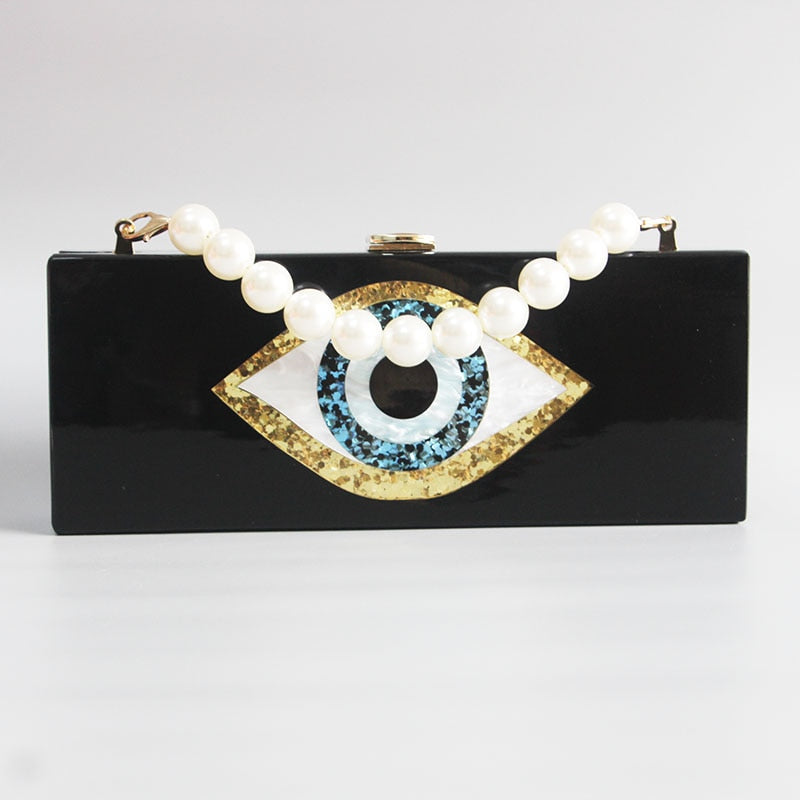Marbling Pearl White Evil Eye Box Clutch
