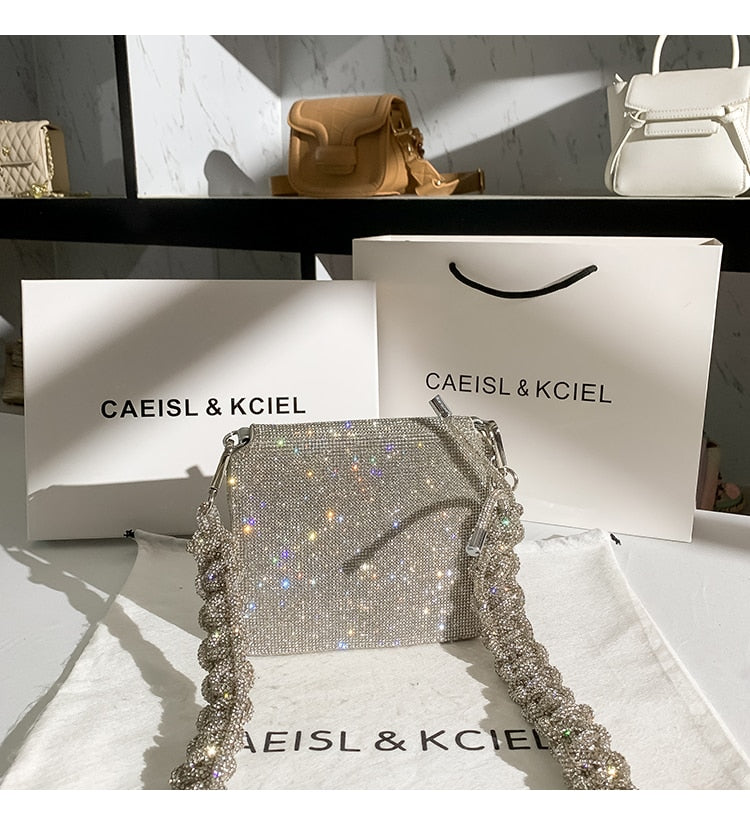 Party Wedding Rhinestones Diamond Evening Clutch Bag Luxury Design Shiny Chain Bling Purse Women Handbag Shoulder Crossbody Bag