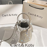 Women Full Diamond Rhinestone Bucket Handbag Shoulder Crossbody Bag Ladies Shiny Crystal Clutch Purse For Party Evening Bag