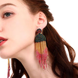 Long Beaded Tassel Earrings Ethnic Bohemia Style Handmade Colorized Seed Beads Statement Drop Earrings Luxury Gift for Women