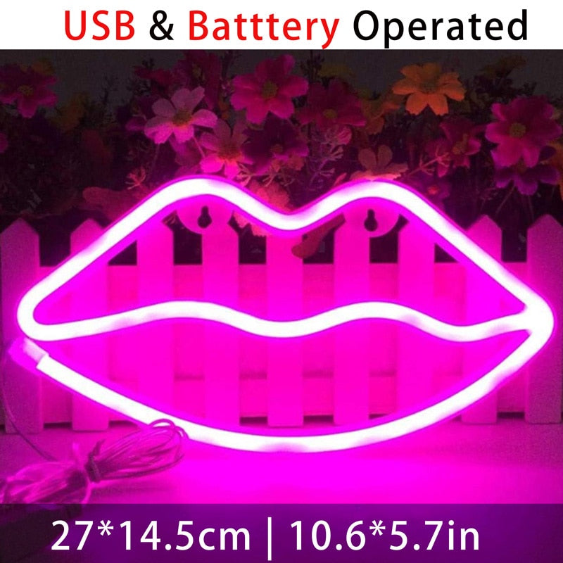 LED Smoking Lips Neon Light USB Powered Sexy Lips for Bar Pub Party Wall Bedroom Art Decor Room Decoration Night Light