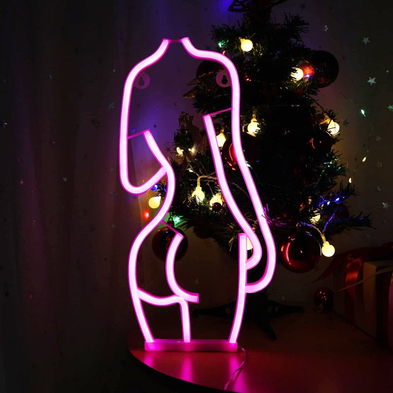 LED Lady Led Neon Sign Lights Wall Hanging Bar Pub Decor Artwork Night Light Neon Bulbs Lamp Bedroom Decoration Lighting