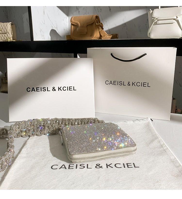 Party Wedding Rhinestones Diamond Evening Clutch Bag Luxury Design Shiny Chain Bling Purse Women Handbag Shoulder Crossbody Bag