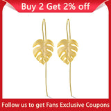 Lotus Fun Real 925 Sterling Silver Creative Handmade Design Fine Jewelry 18K Gold Monstera Leaves Drop Earrings for Women Bijoux