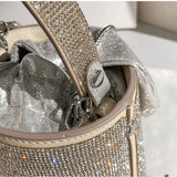 Women Full Diamond Rhinestone Bucket Handbag Shoulder Crossbody Bag Ladies Shiny Crystal Clutch Purse For Party Evening Bag