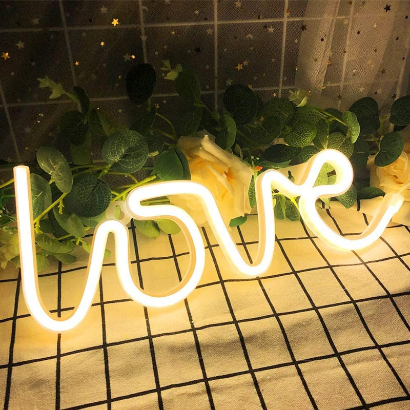 USB Battery Powered Creative LED Neon Light Sign LOVE Cat Rainbow Lip Neon Lamp For Party Wedding Bedroom Home Decor Night Lamp