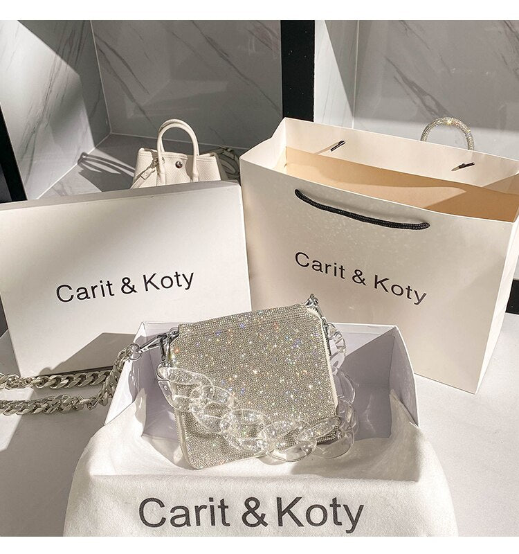 Party Wedding Rhinestones Diamond Evening Clutch Bag Luxury Design Shiny Chain Bling Purse Women Handbag Shoulder Crossbody Bag