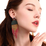 Long Beaded Tassel Earrings Ethnic Bohemia Style Handmade Colorized Seed Beads Statement Drop Earrings Luxury Gift for Women