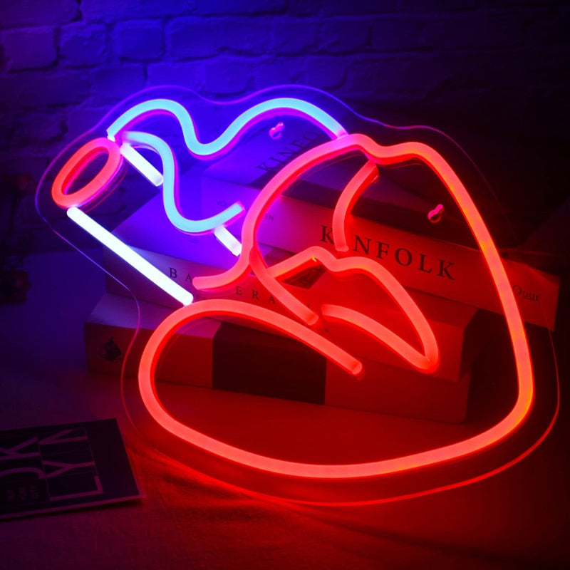 LED Smoking Lips Neon Light USB Powered Sexy Lips for Bar Pub Party Wall Bedroom Art Decor Room Decoration Night Light