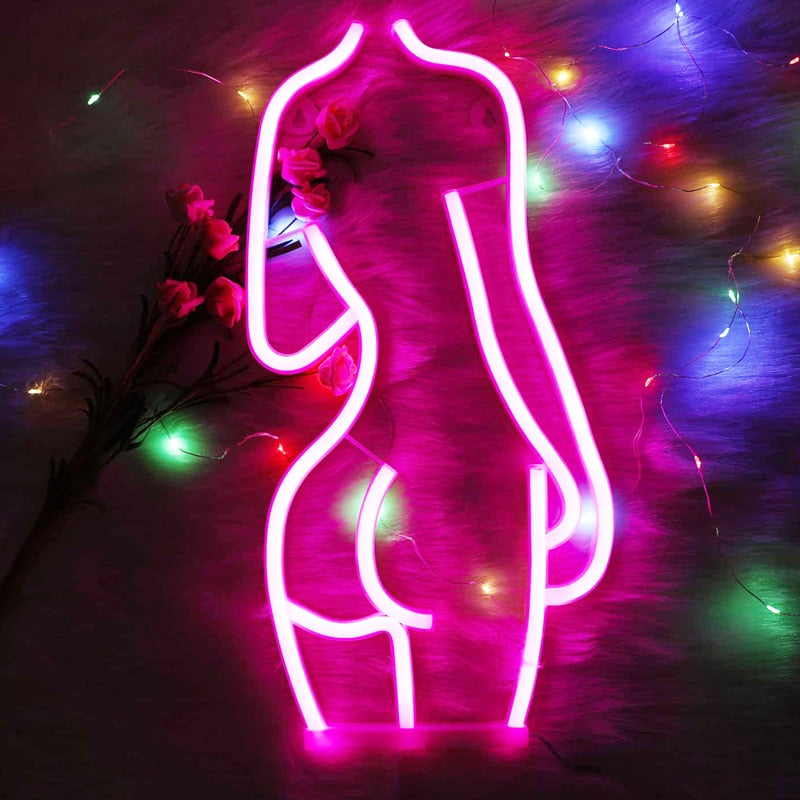 LED Lady Led Neon Sign Lights Wall Hanging Bar Pub Decor Artwork Night Light Neon Bulbs Lamp Bedroom Decoration Lighting
