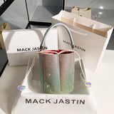 Women Full Diamond Rhinestone Bucket Handbag Shoulder Crossbody Bag Ladies Shiny Crystal Clutch Purse For Party Evening Bag