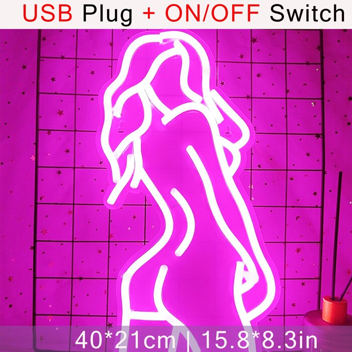 LED Lady Led Neon Sign Lights Wall Hanging Bar Pub Decor Artwork Night Light Neon Bulbs Lamp Bedroom Decoration Lighting