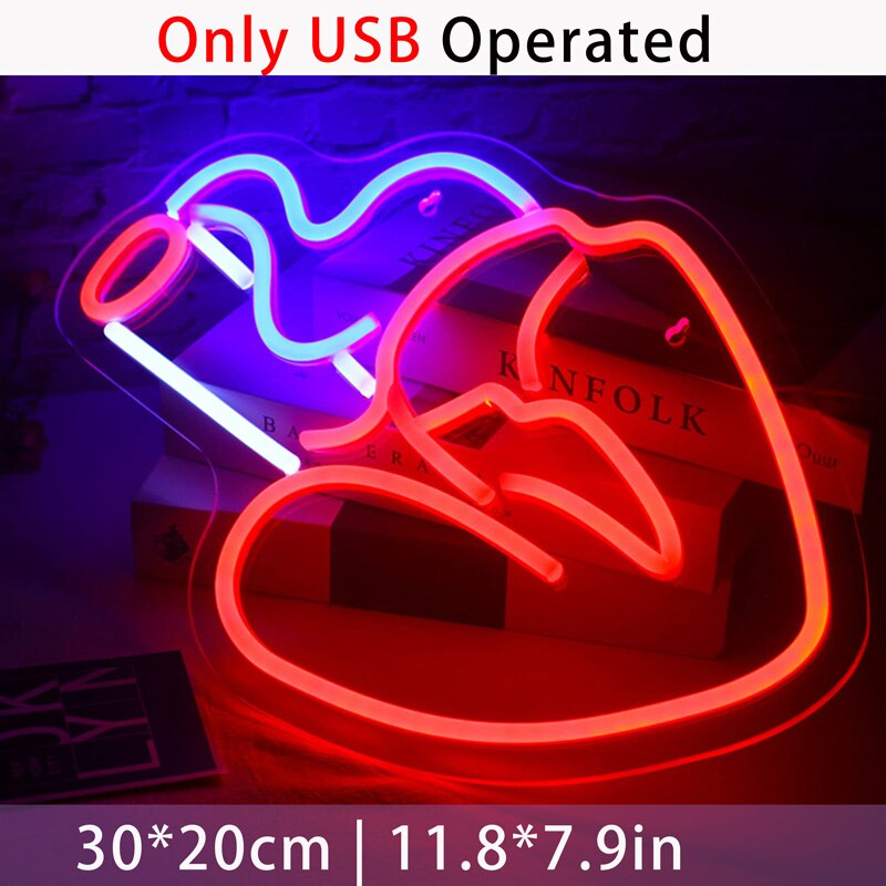 LED Smoking Lips Neon Light USB Powered Sexy Lips for Bar Pub Party Wall Bedroom Art Decor Room Decoration Night Light