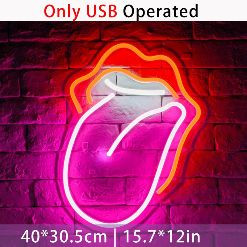 LED Smoking Lips Neon Light USB Powered Sexy Lips for Bar Pub Party Wall Bedroom Art Decor Room Decoration Night Light