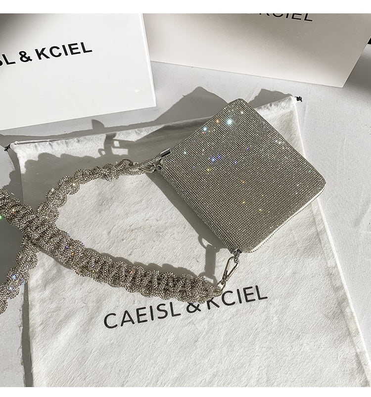 Party Wedding Rhinestones Diamond Evening Clutch Bag Luxury Design Shiny Chain Bling Purse Women Handbag Shoulder Crossbody Bag