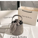 Women Full Diamond Rhinestone Bucket Handbag Shoulder Crossbody Bag Ladies Shiny Crystal Clutch Purse For Party Evening Bag