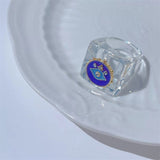 HUANZHI 2021 New Summer Korean Devil's Eye Blue Transparent Resin Round Rings  for Women Girls Party Jewelry Gifts