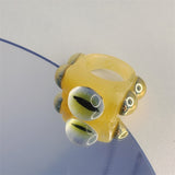 HUANZHI 2021 New Alloy Drop Oil Eye Patch Resin Acrylic Gradient Colorful Geometric Square Rings for Women Girls Jewelry Gifts