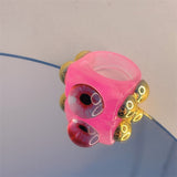 HUANZHI 2021 New Alloy Drop Oil Eye Patch Resin Acrylic Gradient Colorful Geometric Square Rings for Women Girls Jewelry Gifts