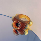 HUANZHI 2021 New Alloy Drop Oil Eye Patch Resin Acrylic Gradient Colorful Geometric Square Rings for Women Girls Jewelry Gifts