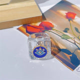 HUANZHI 2021 New Alloy Drop Oil Eye Patch Resin Acrylic Gradient Colorful Geometric Square Rings for Women Girls Jewelry Gifts