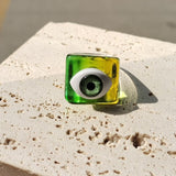 HUANZHI 2021 New Alloy Drop Oil Eye Patch Resin Acrylic Gradient Colorful Geometric Square Rings for Women Girls Jewelry Gifts