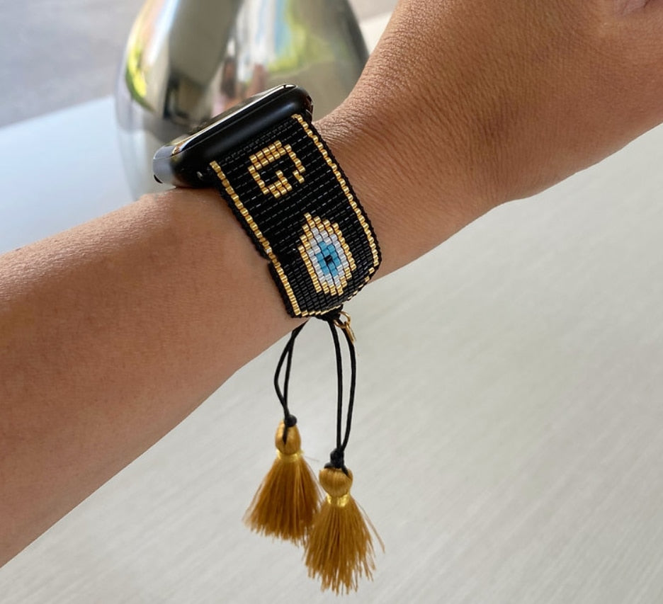 New Design Luxury Miyuki Beads Apple Watch Band- Evil Eye